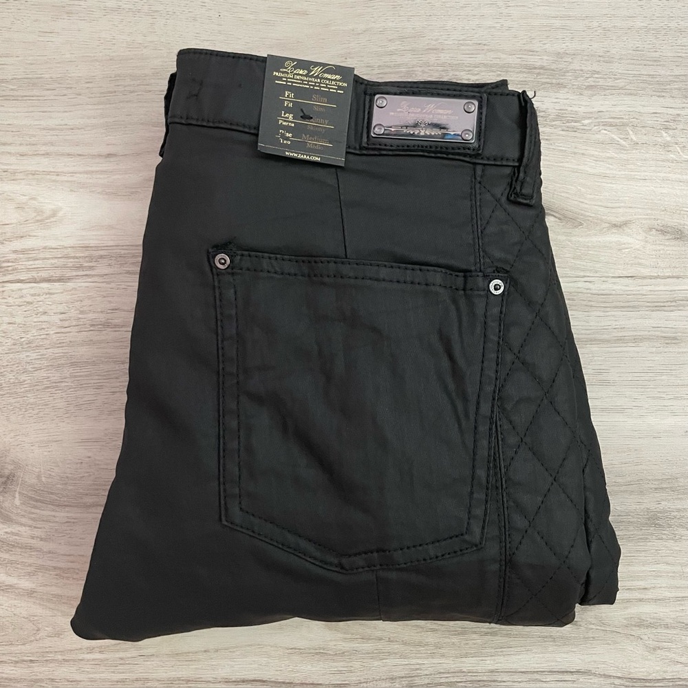 NWT ZARA WOMAN DENIM COLLECTION SKINNY MOTO BLACK JEANS 8